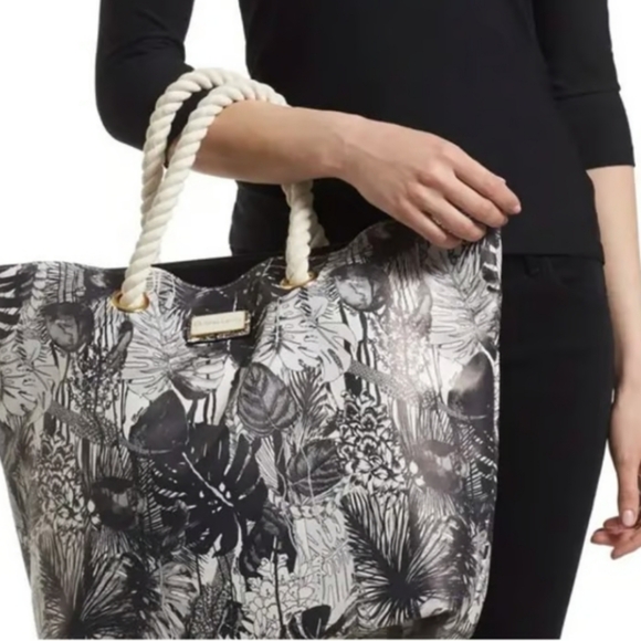 Christian LaCroix Amaryllis black and white with rope handles Tote - Picture 16 of 16